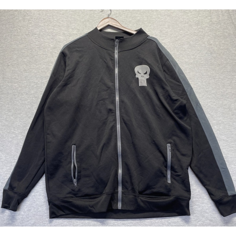Marvel The Punisher Track Jacket Mens 2XL Black Skull Logo Long Sleeve Full Zip